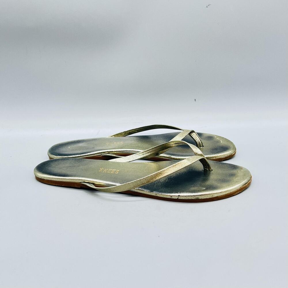 TKEES Sandals Womens 7 Gold Strappy Leather Flip Flop Thong Flat Casual Shoes
